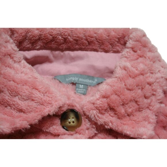 Simply Southern Womens Med Sherpa Fleece Shirt Jacket Pink Cozy Casual Shacket - Picture 2 of 7